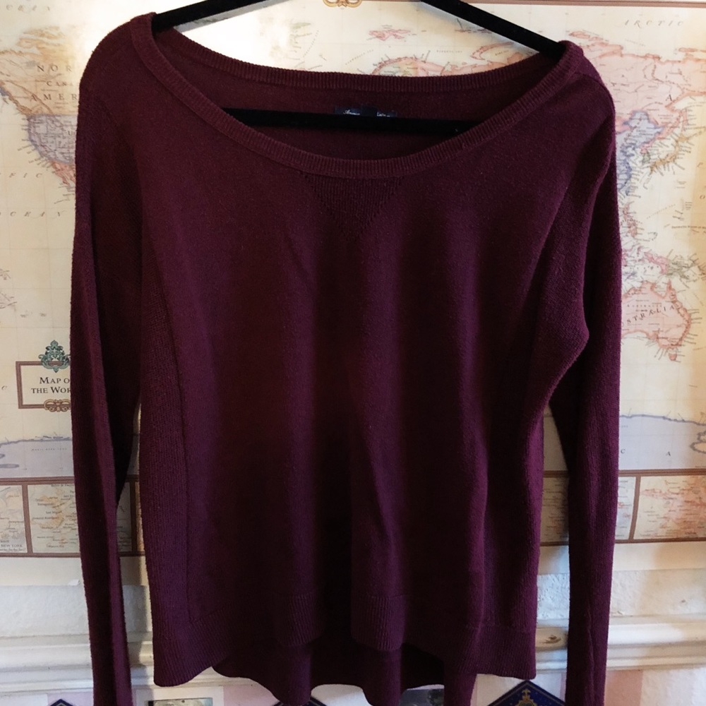 dark red long sleeved top